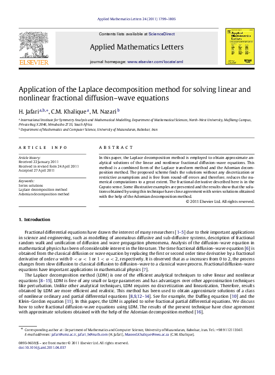 (PDF) Application of the Laplace decomposition method for solving ...