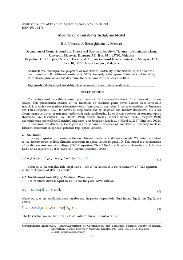 (PDF) Modulational instability in salerno model