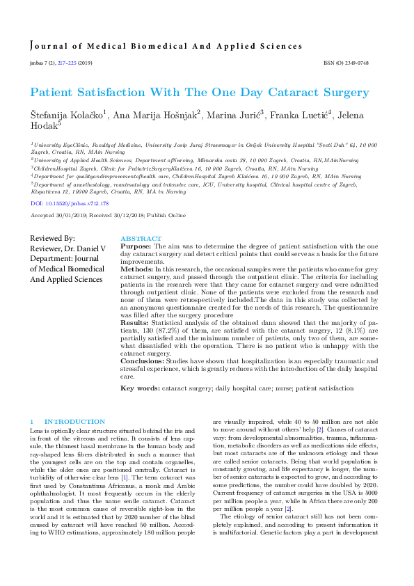 (PDF) Patient Satisfaction With The One Day Cataract Surgery