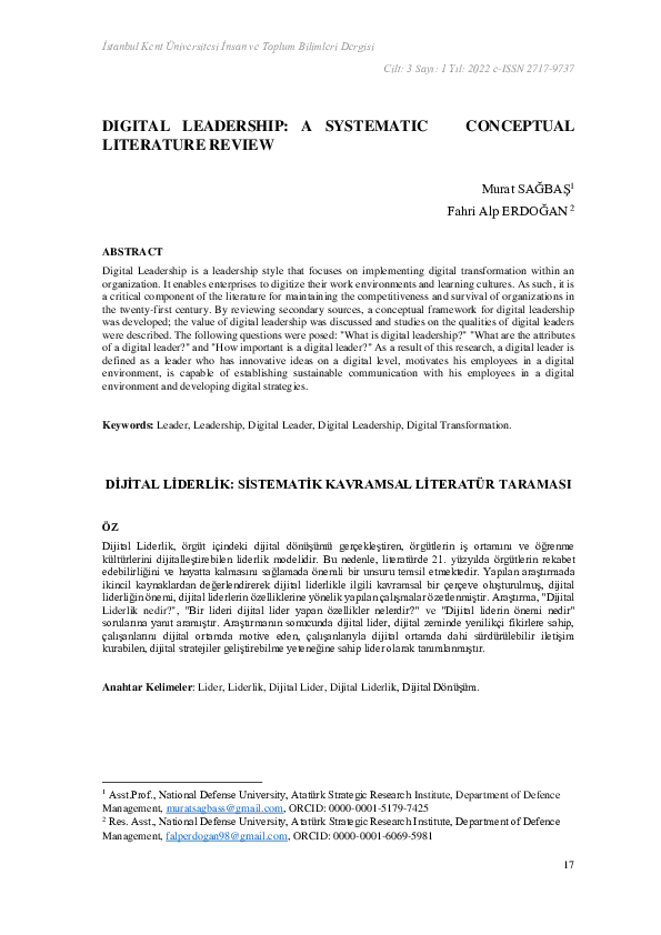 (PDF) DIGITAL LEADERSHIP: A SYSTEMATIC CONCEPTUAL LITERATURE REVIEW
