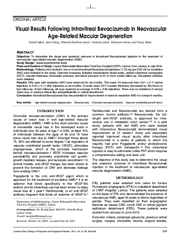(PDF) Visual results following intravitreal bevacizumab in neovascular ...