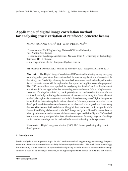 (PDF) Application of digital image correlation method for analysing ...