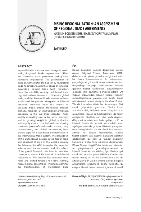 (PDF) Rising Regionalization: An Assessment of Regional Trade Agreements