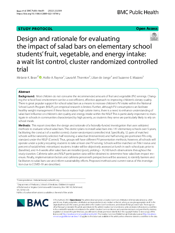 (PDF) Design and rationale for evaluating the impact of salad bars on ...