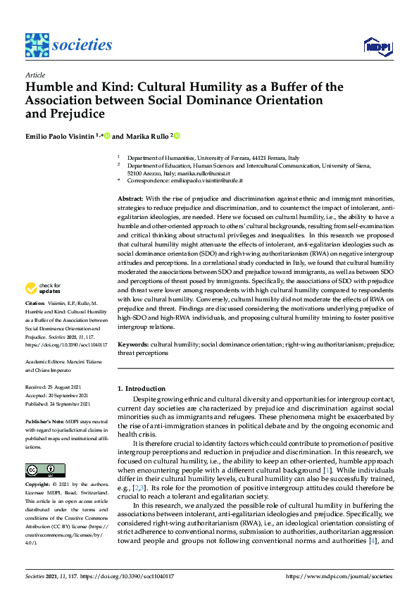 (PDF) Humble and Kind: Cultural Humility as a Buffer of the Association ...
