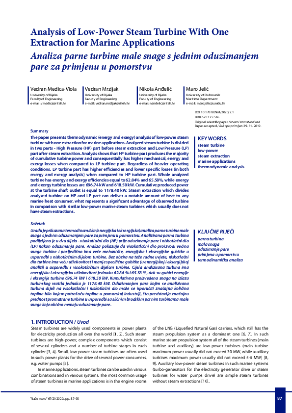 (PDF) Analysis of Low-Power Steam Turbine With One Extraction for ...