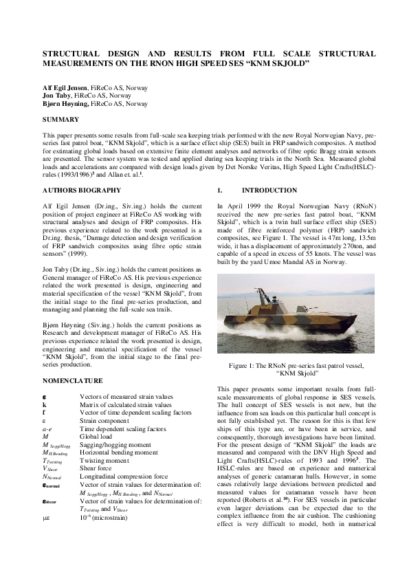 (PDF) Structural Design and Results from Full Scale Structural ...