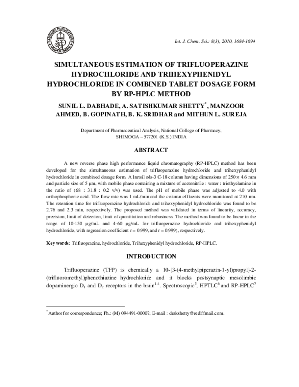(PDF) Simultaneous Estimation of Trifluoperazine Hydrochloride and ...