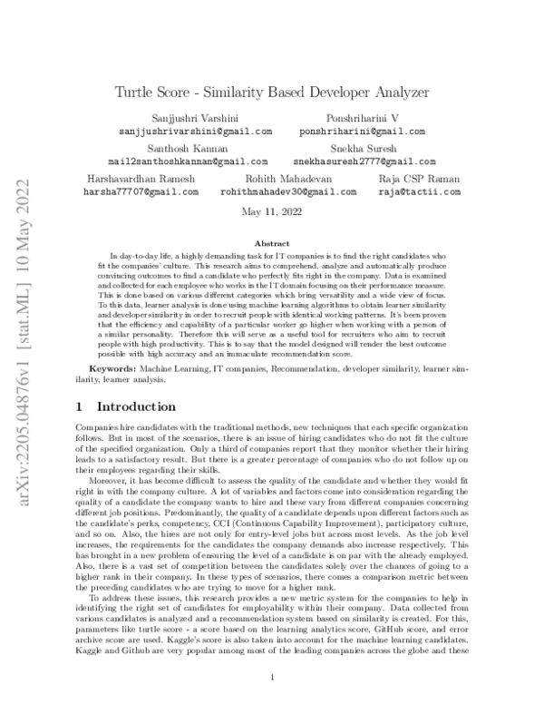 (PDF) Turtle Score -- Similarity Based Developer Analyzer