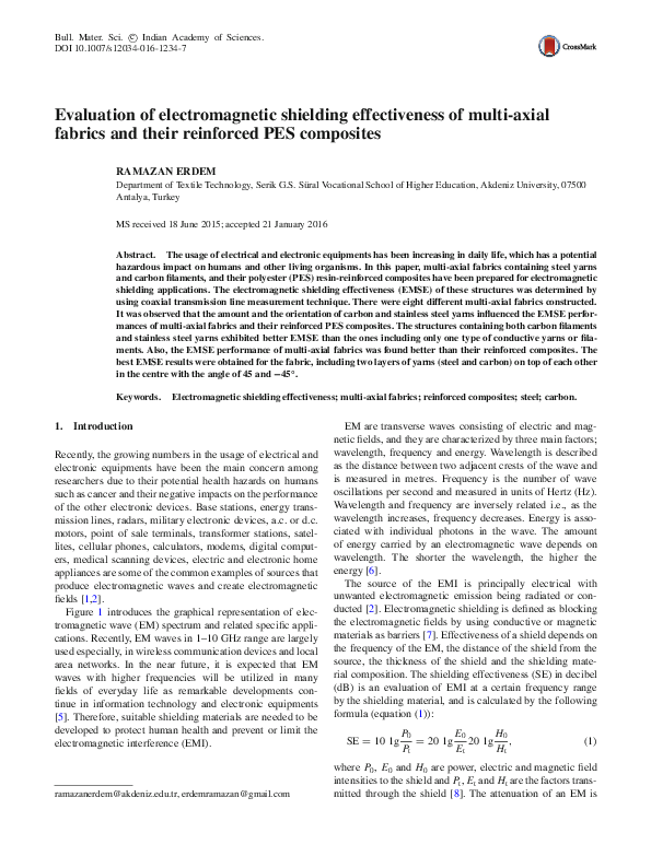 (PDF) Evaluation of the Electromagnetic Shielding Effectiveness of ...
