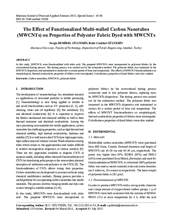 (PDF) The Effect of Functionalized Multi-walled Carbon Nanotubes ...