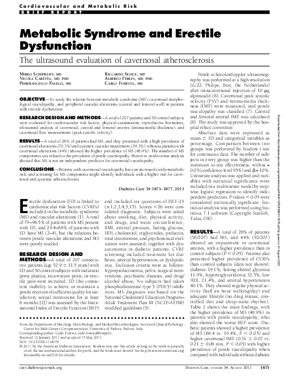 (PDF) Metabolic Syndrome and Erectile Dysfunction