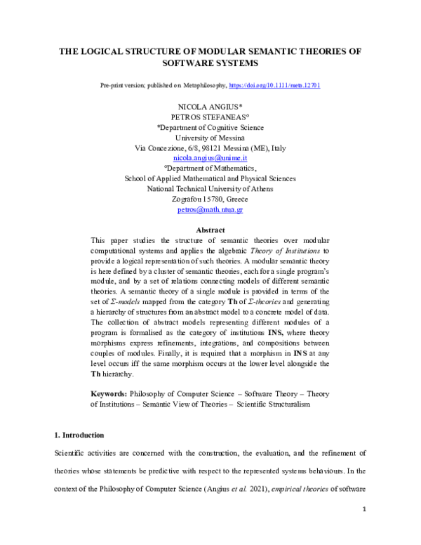 (PDF) The logical structure of modular semantic theories of software ...