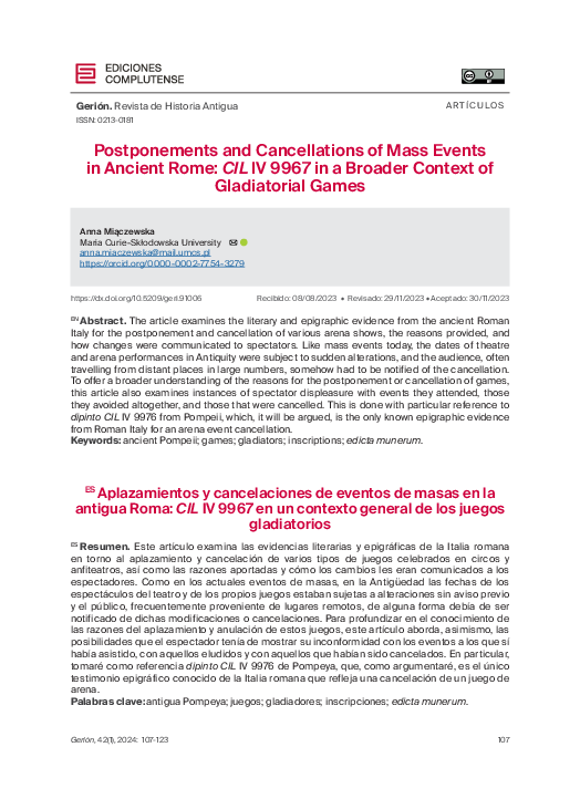 (PDF) Postponements and Cancellations of Mass Events in Ancient Rome ...