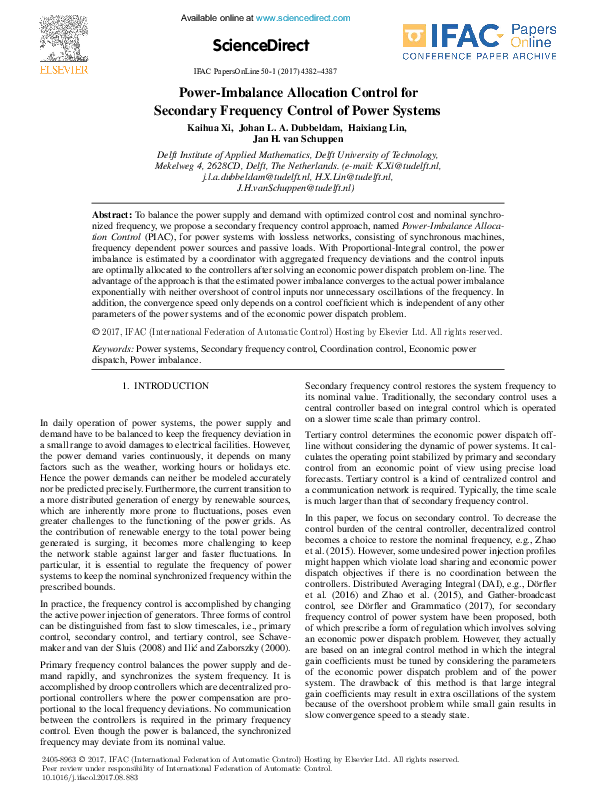 (PDF) Power-Imbalance Allocation Control for Secondary Frequency ...