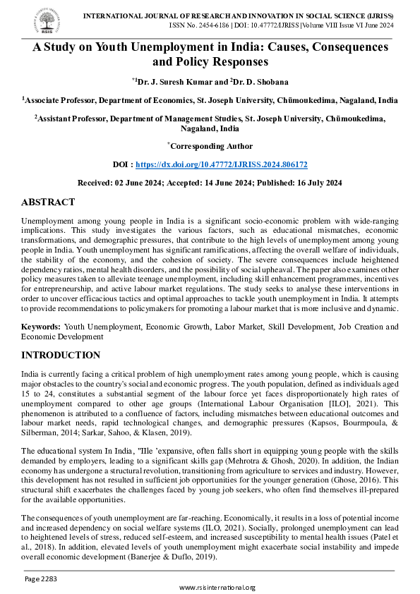 (PDF) A Study on Youth Unemployment in India Causes Consequences and ...
