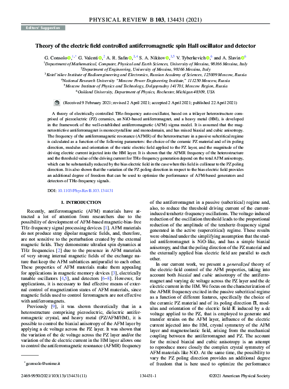 (PDF) Theory of the electric field controlled antiferromagnetic spin ...