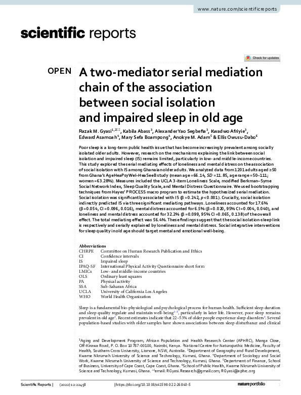 (PDF) A two-mediator serial mediation chain of the association between ...