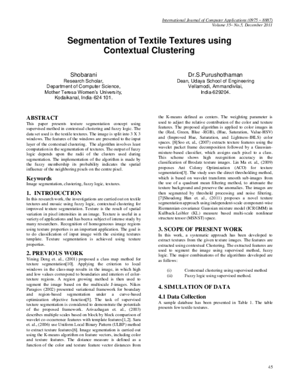(PDF) Segmentation of Textile Textures using Contextual Clustering