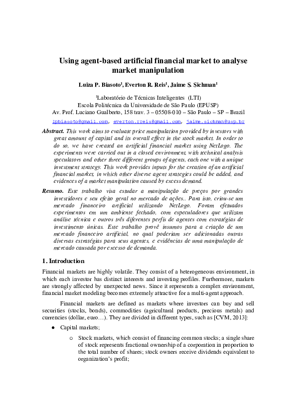 (PDF) Using agent-based artificial financial market to analyse market ...