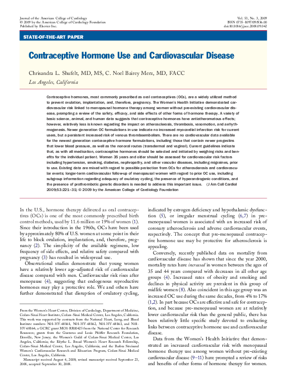 (PDF) Contraceptive Hormone Use and Cardiovascular Disease