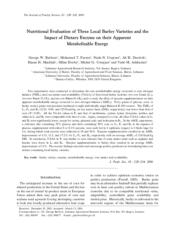 (PDF) Nutritional Evaluation of Three Local Barley Varieties and the ...