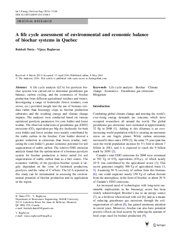 (PDF) A life cycle assessment of environmental and economic balance of ...