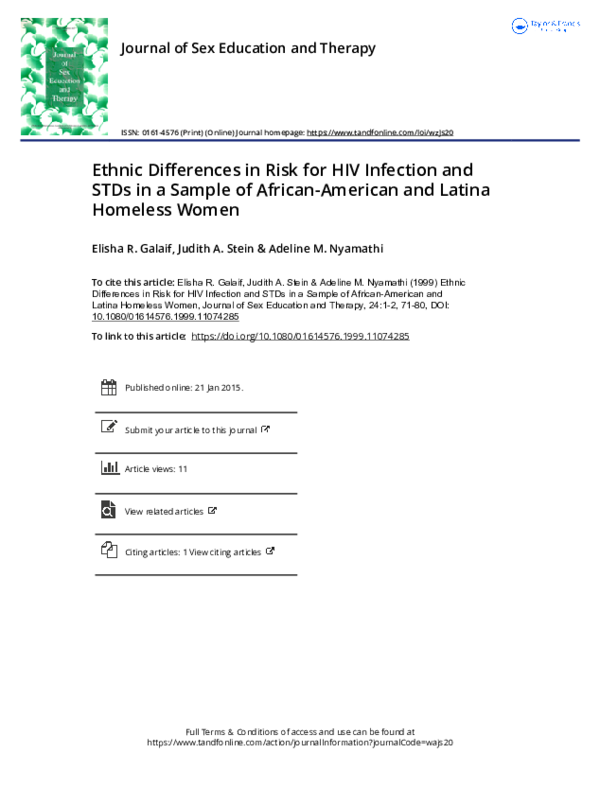(PDF) Ethnic Differences in Risk for HIV Infection and STDs in a Sample ...