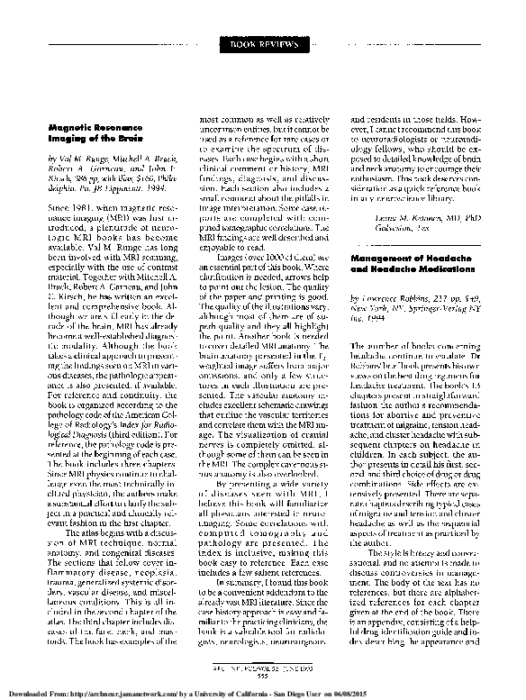 (PDF) Magnetic Resonance Imaging of the Brain