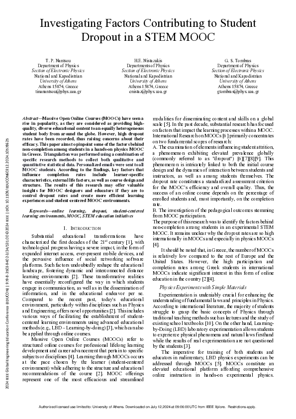 (PDF) Investigating Factors Contributing to Student Dropout in a STEM MOOC