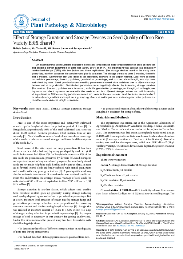 (PDF) Effect of Storage Duration and Storage Devices on Seed Qualityo f ...