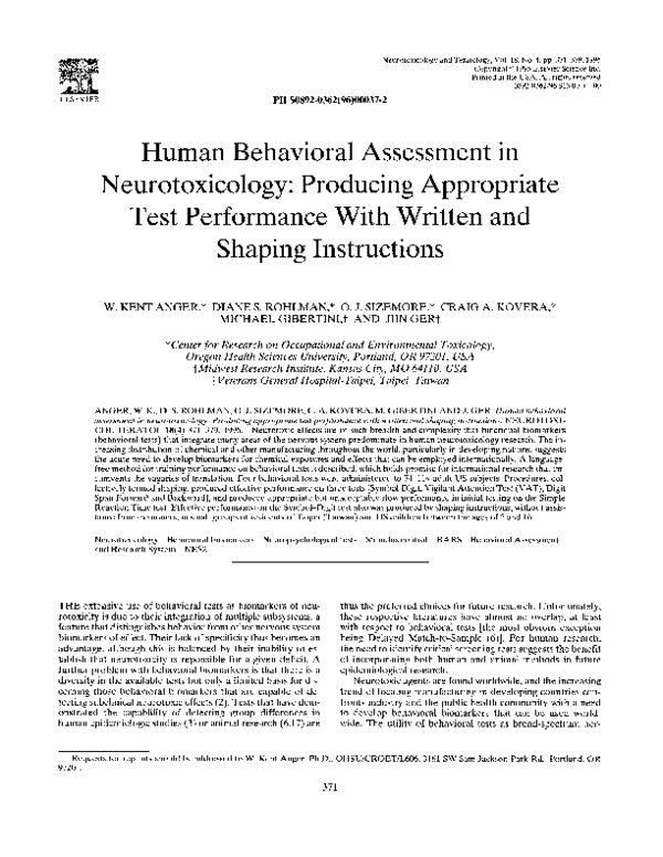 (PDF) Human behavioral assessment in neurotoxicology: Producing ...