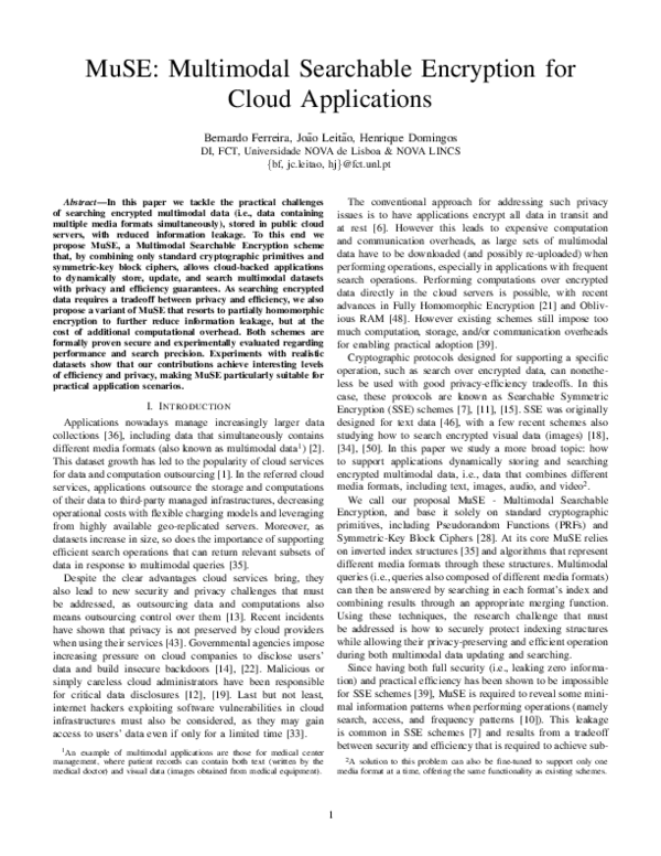 (PDF) MuSE: Multimodal Searchable Encryption for Cloud Applications