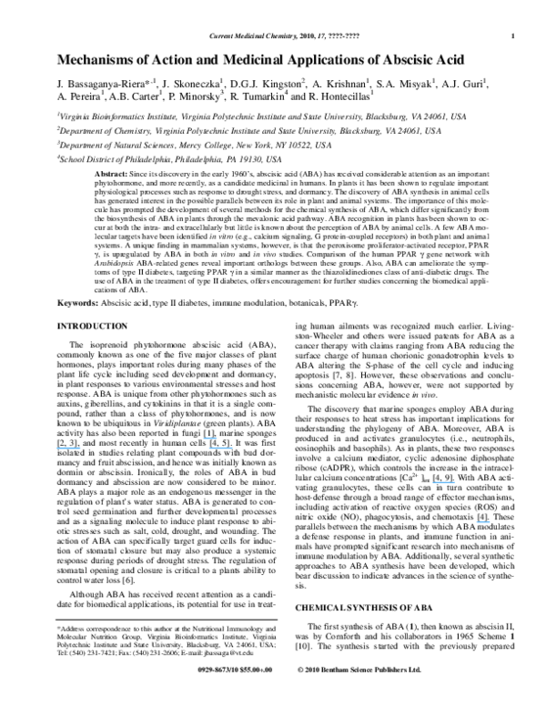 (PDF) Mechanisms of Action and Medicinal Applications of Abscisic Acid
