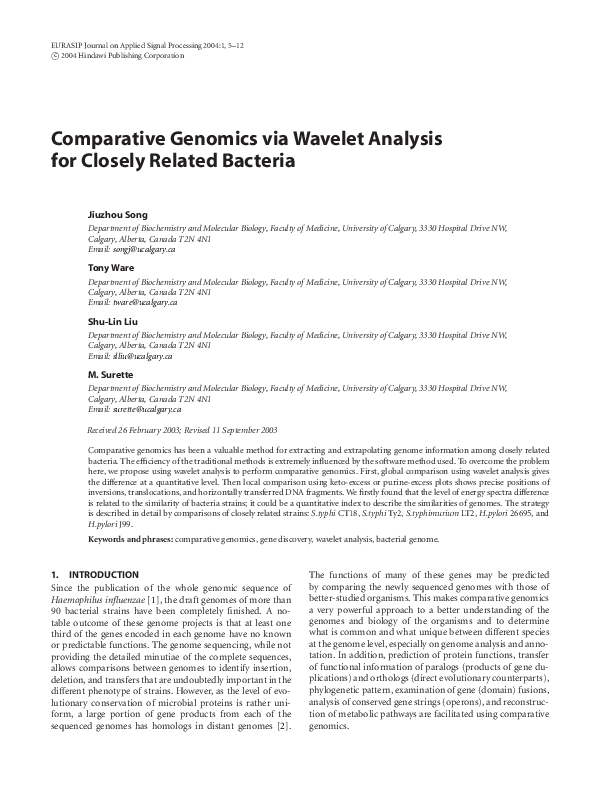 (PDF) Comparative Genomics via Wavelet Analysis for Closely Related ...