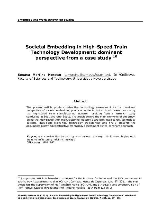 (PDF) Societal embedding in highspeed train technology development