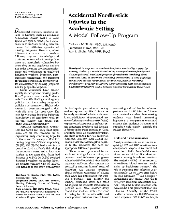(PDF) Accidental Needlestick Injuries in the Academic Setting | Sam ...