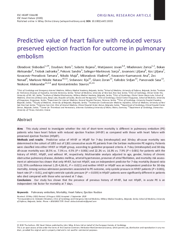 (PDF) Predictive value of heart failure with reduced versus preserved ...