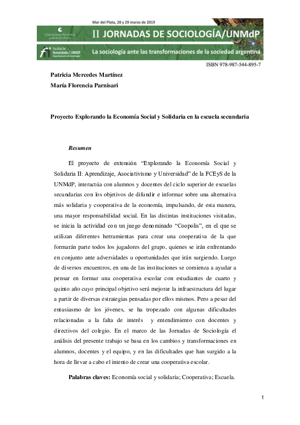 (PDF) Proyecto Explorando la Economía Social y Solidaria en la escuela ...