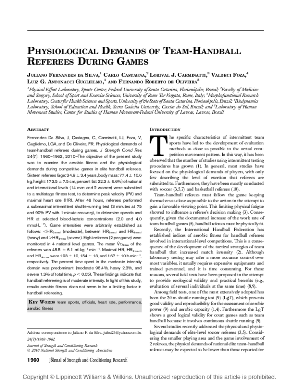 (PDF) Physiological Demands of Team-Handball Referees During Games