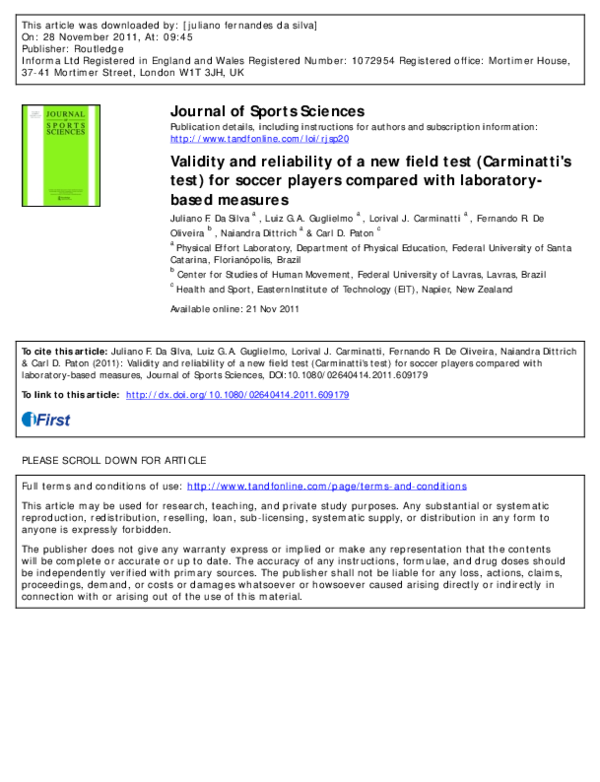 (PDF) Validity and reliability of a new field test (Carminatti's test ...