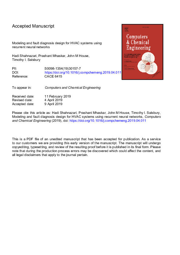 (PDF) Modeling and fault diagnosis design for HVAC systems using ...