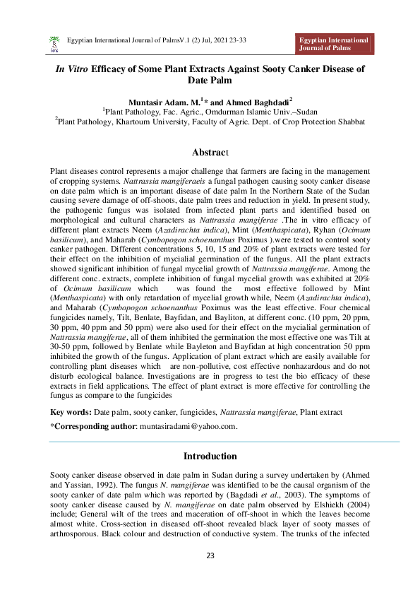 (PDF) In Vitro Efficacy of Some Plant Extracts Against Sooty Canker ...