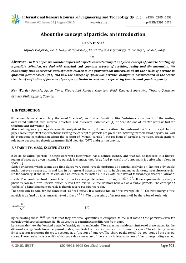 (PDF) About the concept of particle: an introduction