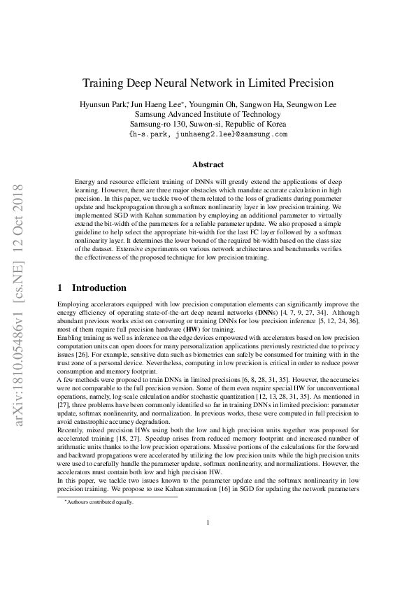 (PDF) Training Deep Neural Network in Limited Precision