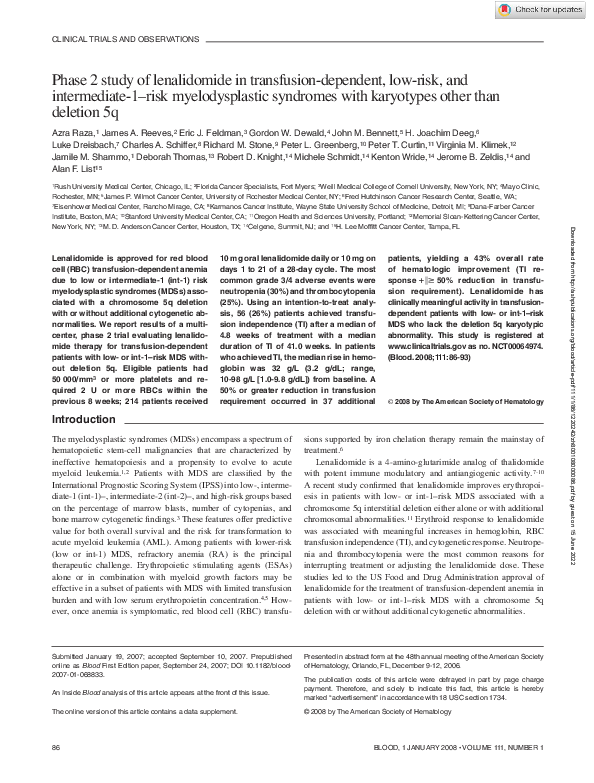 (PDF) Phase 2 study of lenalidomide in transfusion-dependent, low-risk ...