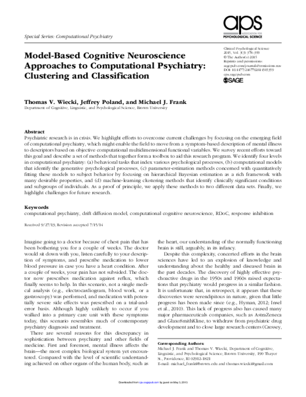 (PDF) Model-Based Cognitive Neuroscience Approaches to Computational ...