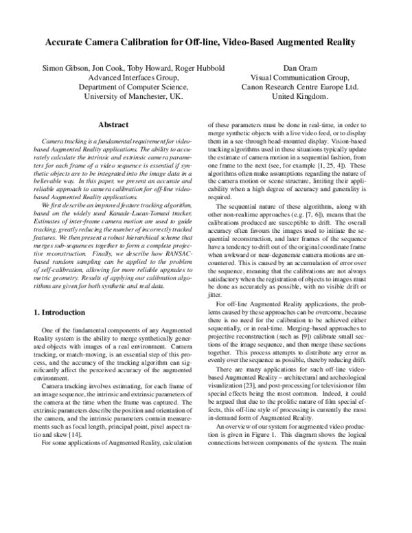 (PDF) Accurate camera calibration for off-line, video-based augmented ...