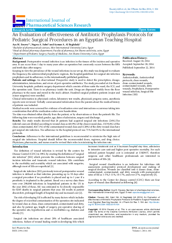 (PDF) An Evaluation of effectiveness of Antibiotic Prophylaxis ...