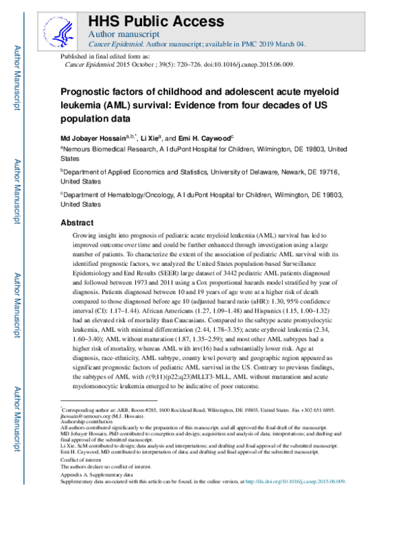 (PDF) Prognostic factors of childhood and adolescent acute myeloid ...